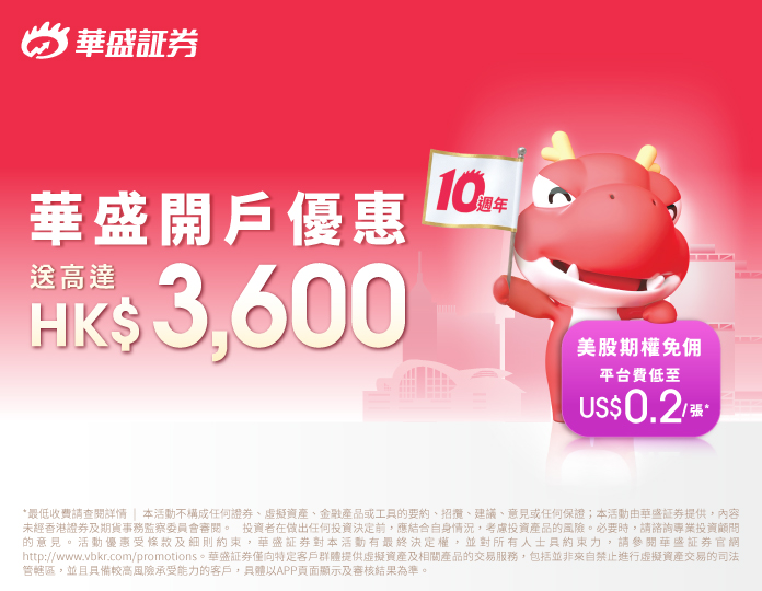 美股期權收費低至US$0.2,迎新高達HK$3600